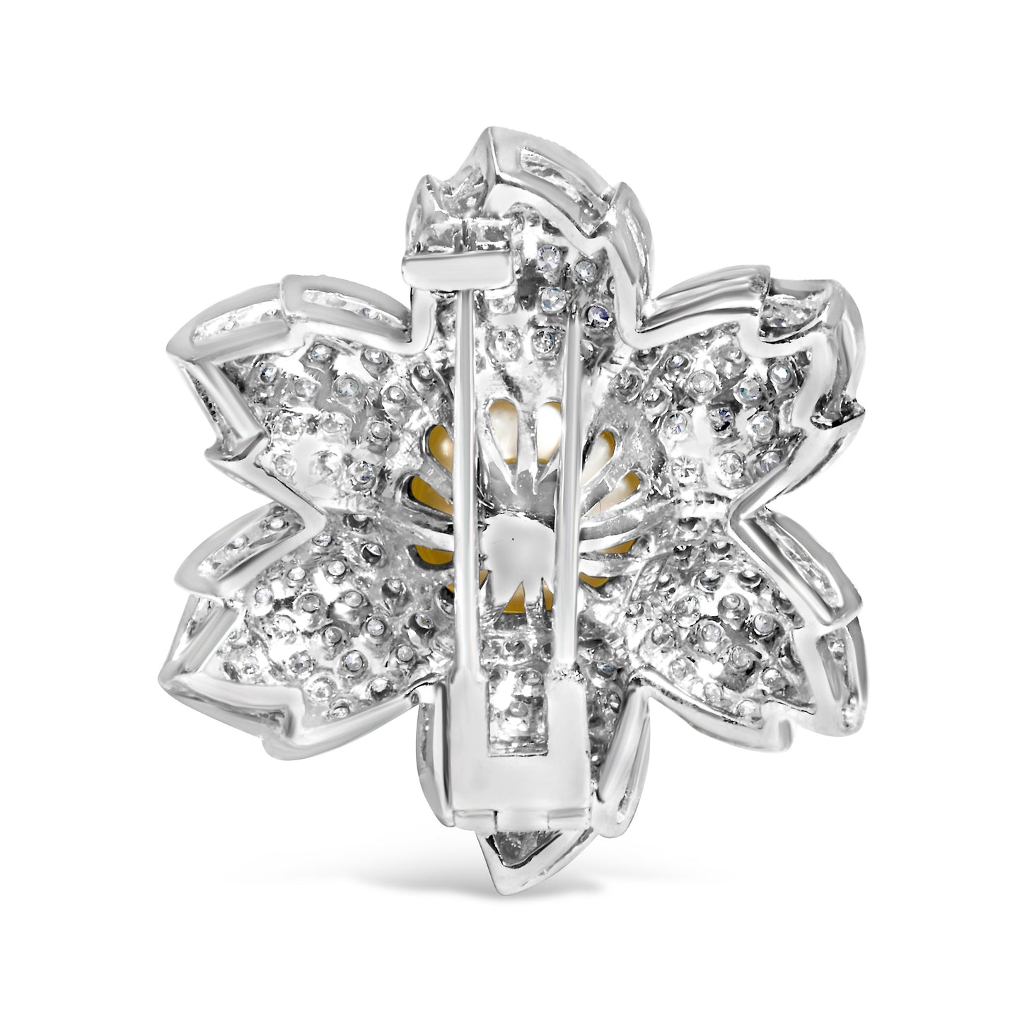 18K White Gold 2 3/4 Cttw Diamond and 12.5 MM Cultured Freshwater Pearl Floral Brooch Pin (G-H Color, VS1-VS2 Clarity) Bids.com