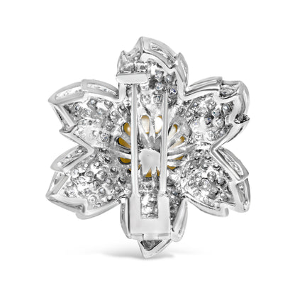 18K White Gold 2 3/4 Cttw Diamond and 12.5 MM Cultured Freshwater Pearl Floral Brooch Pin (G-H Color, VS1-VS2 Clarity) Bids.com