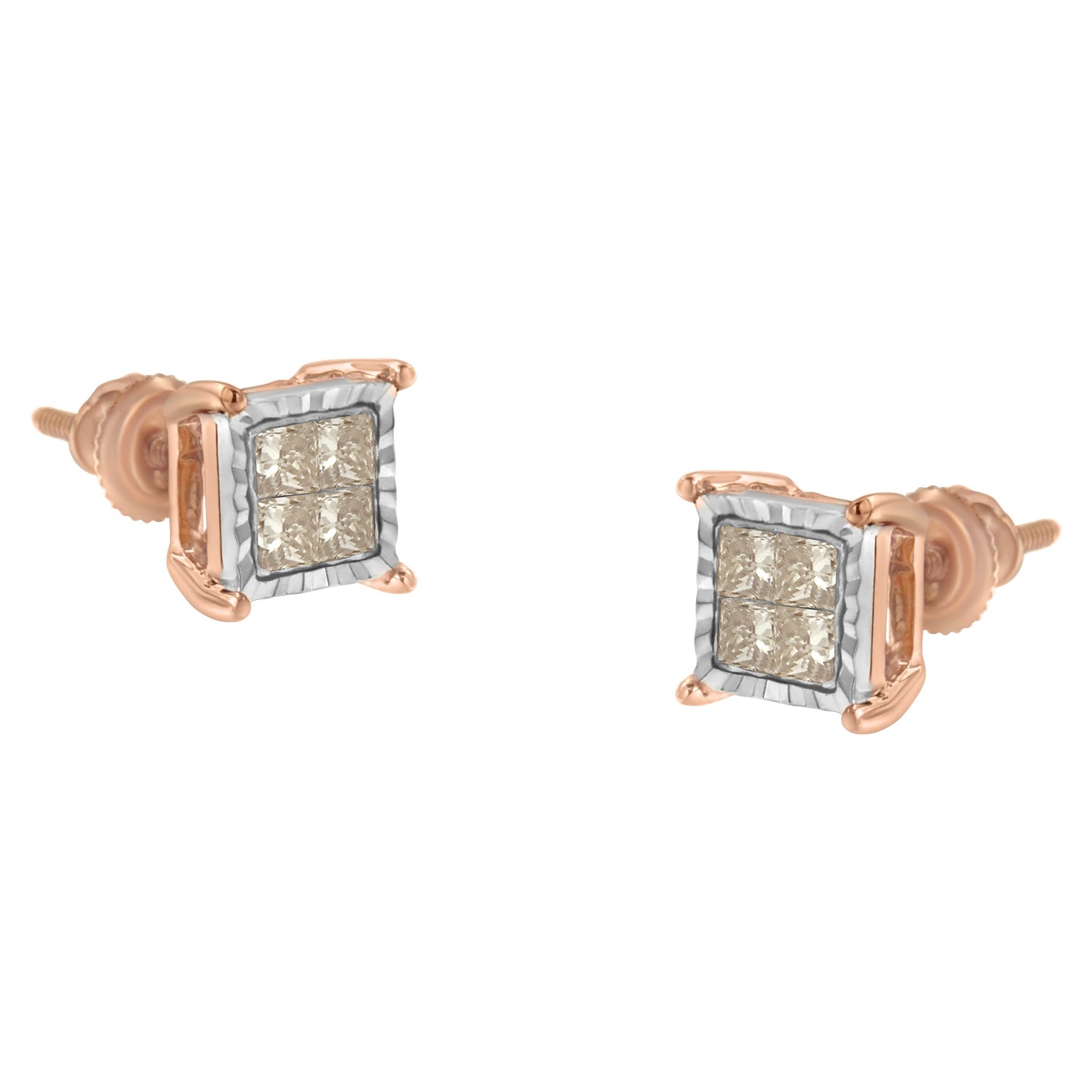 10K Two-Toned Princess-Cut Composite Diamond Stud Earrings (1/2 cttw, J-K Color, I1-I2 Clarity) Bids.com