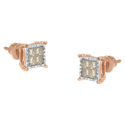 10K Two-Toned Princess-Cut Composite Diamond Stud Earrings (1/2 cttw, J-K Color, I1-I2 Clarity) Bids.com