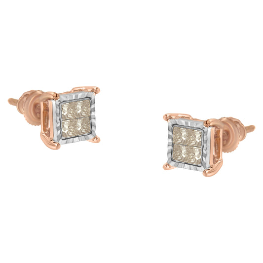 10K Two-Toned Princess-Cut Composite Diamond Stud Earrings (1/2 cttw, J-K Color, I1-I2 Clarity) Bids.com