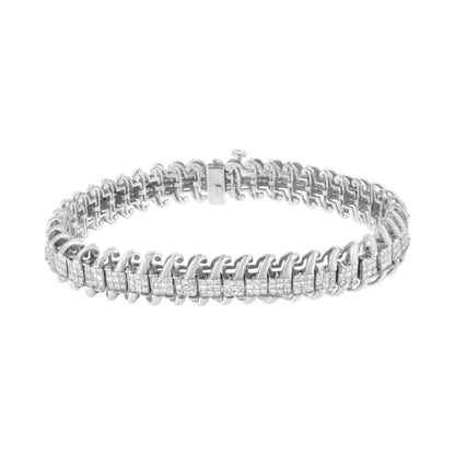 14K White Gold 5.0 Cttw Princess Cut Diamond 7" Invisible Set Wavy S-Link Tennis Bracelet (G-H Color, SI1-SI2 Clarity) Bids.com