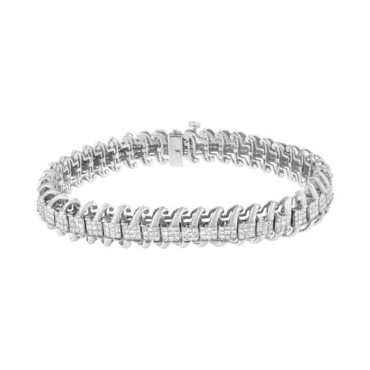 14K White Gold 5.0 Cttw Princess Cut Diamond 7" Invisible Set Wavy S-Link Tennis Bracelet (G-H Color, SI1-SI2 Clarity) Bids.com