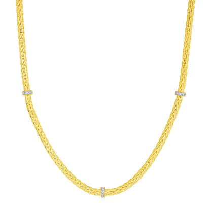 Woven Rope Necklace with Diamond Accents in 14k Yellow Gold Bids.com