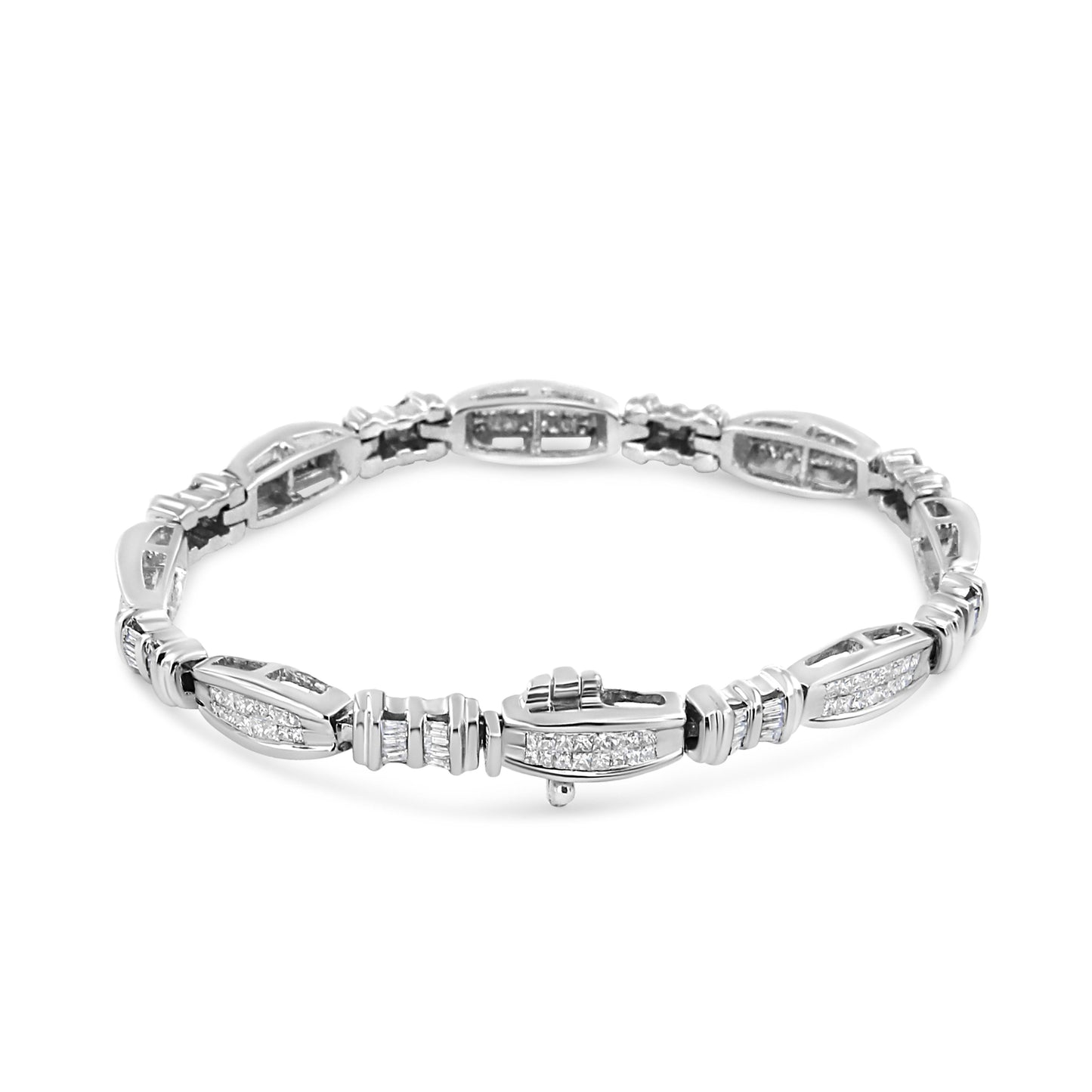 14K White Gold 2.0 Cttw Channel-Set Alternating Baguette and Princess-Cut Diamond Link Bracelet (H-I Color, SI2-I1 Clarity) - Size 7 Bids.com