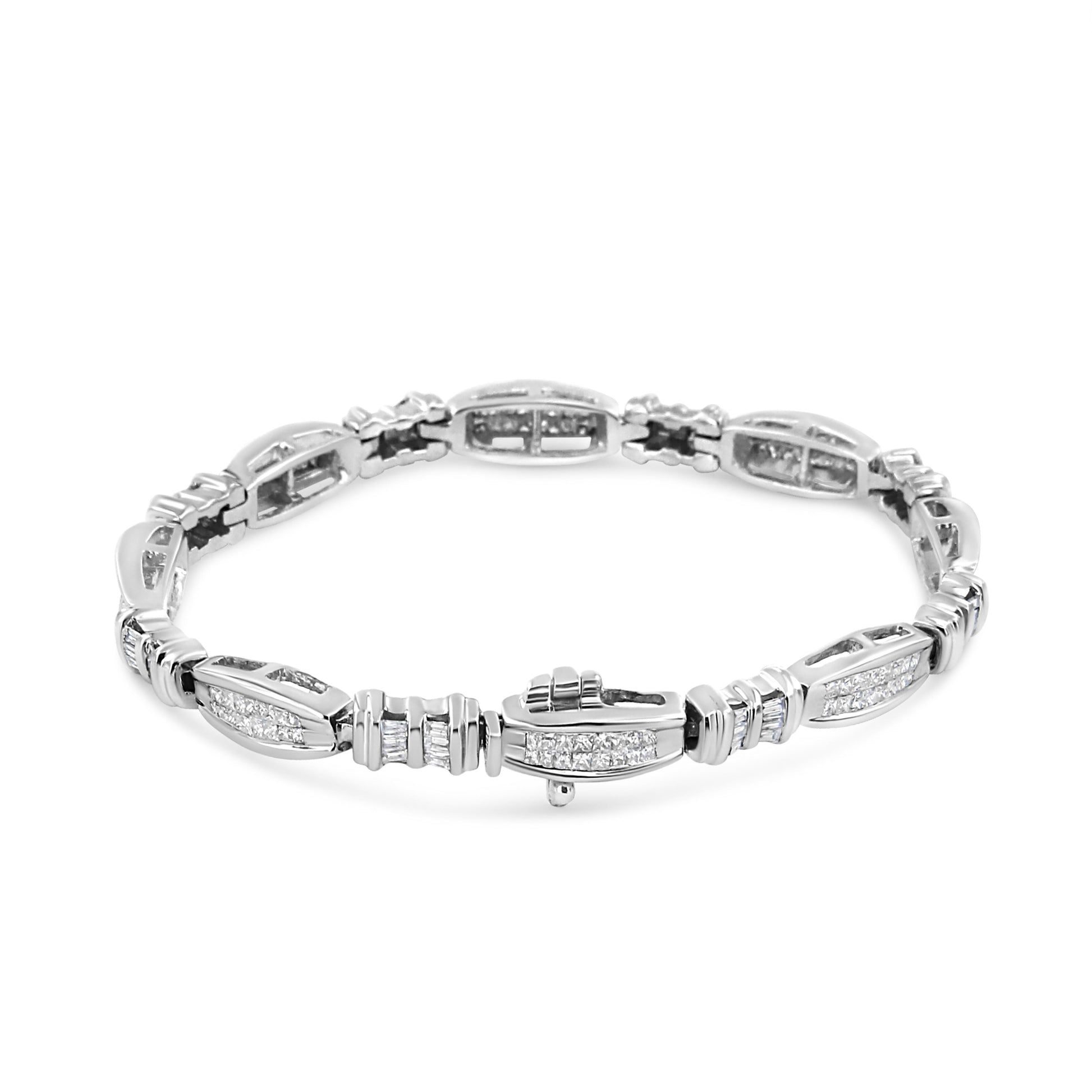14K White Gold 2.0 Cttw Channel-Set Alternating Baguette and Princess-Cut Diamond Link Bracelet (H-I Color, SI2-I1 Clarity) - Size 7 Bids.com