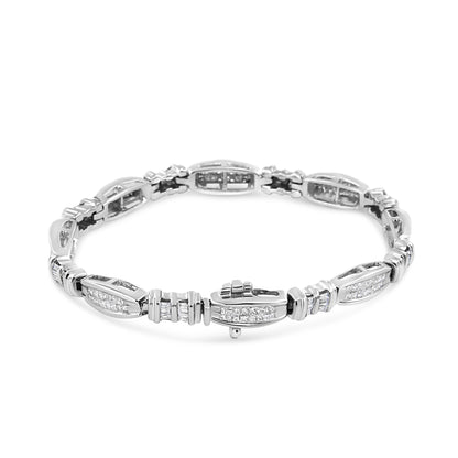 14K White Gold 2.0 Cttw Channel-Set Alternating Baguette and Princess-Cut Diamond Link Bracelet (H-I Color, SI2-I1 Clarity) - Size 7 Bids.com