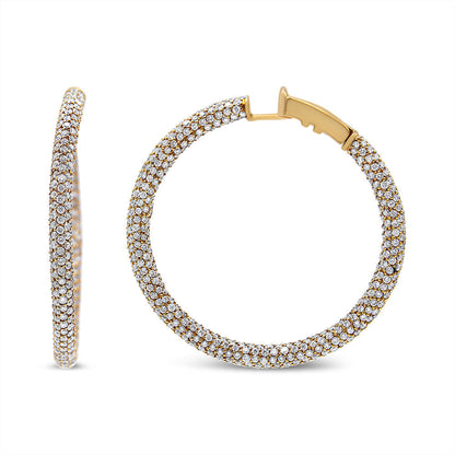18K Rose Gold 6.90 Cttw Pave Set Diamond Inside Out Eternity Hoop Earrings (F-G Color, VS1-VS2 Clarity) Bids.com