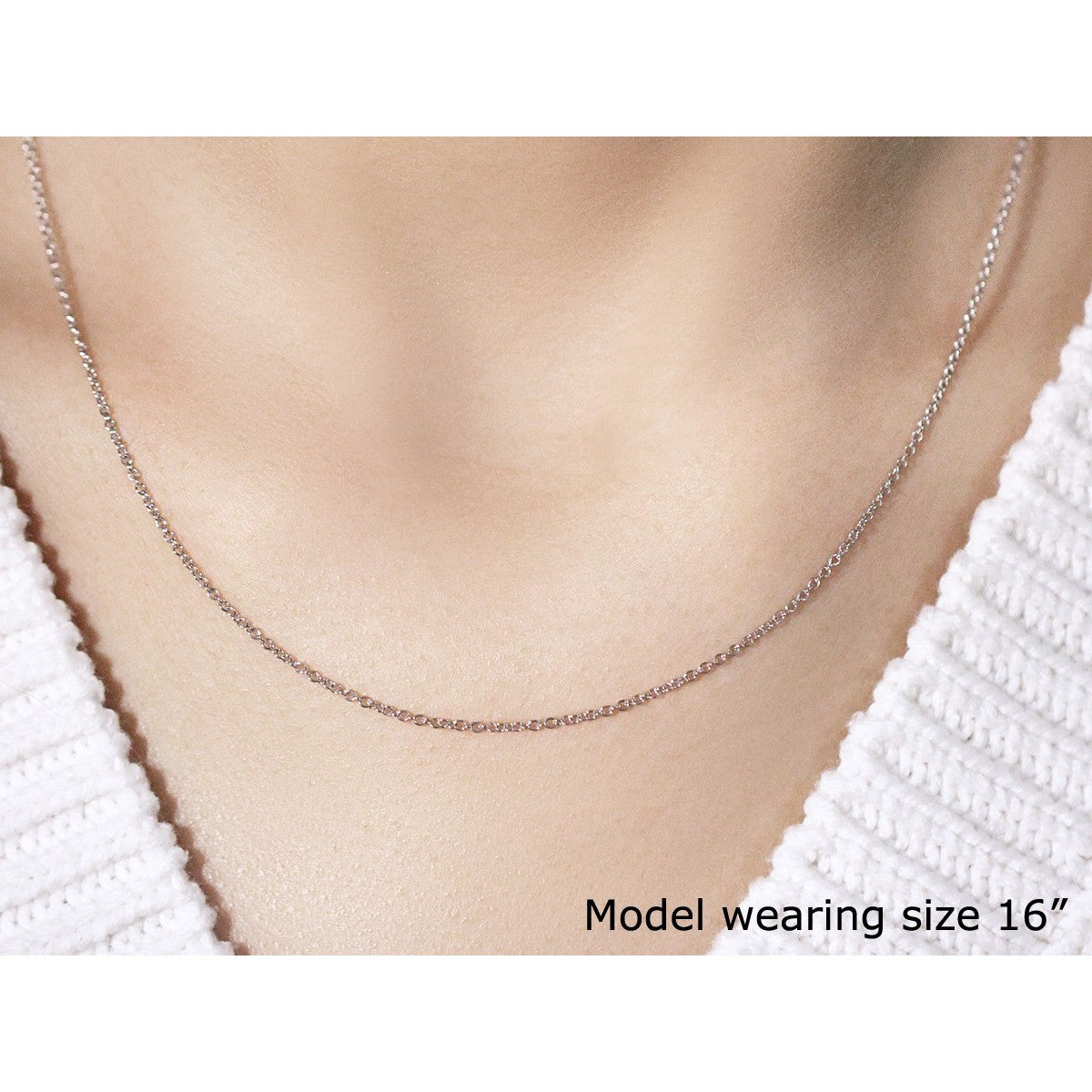 14k White Gold Round Cable Link Chain 1.3mm Bids.com