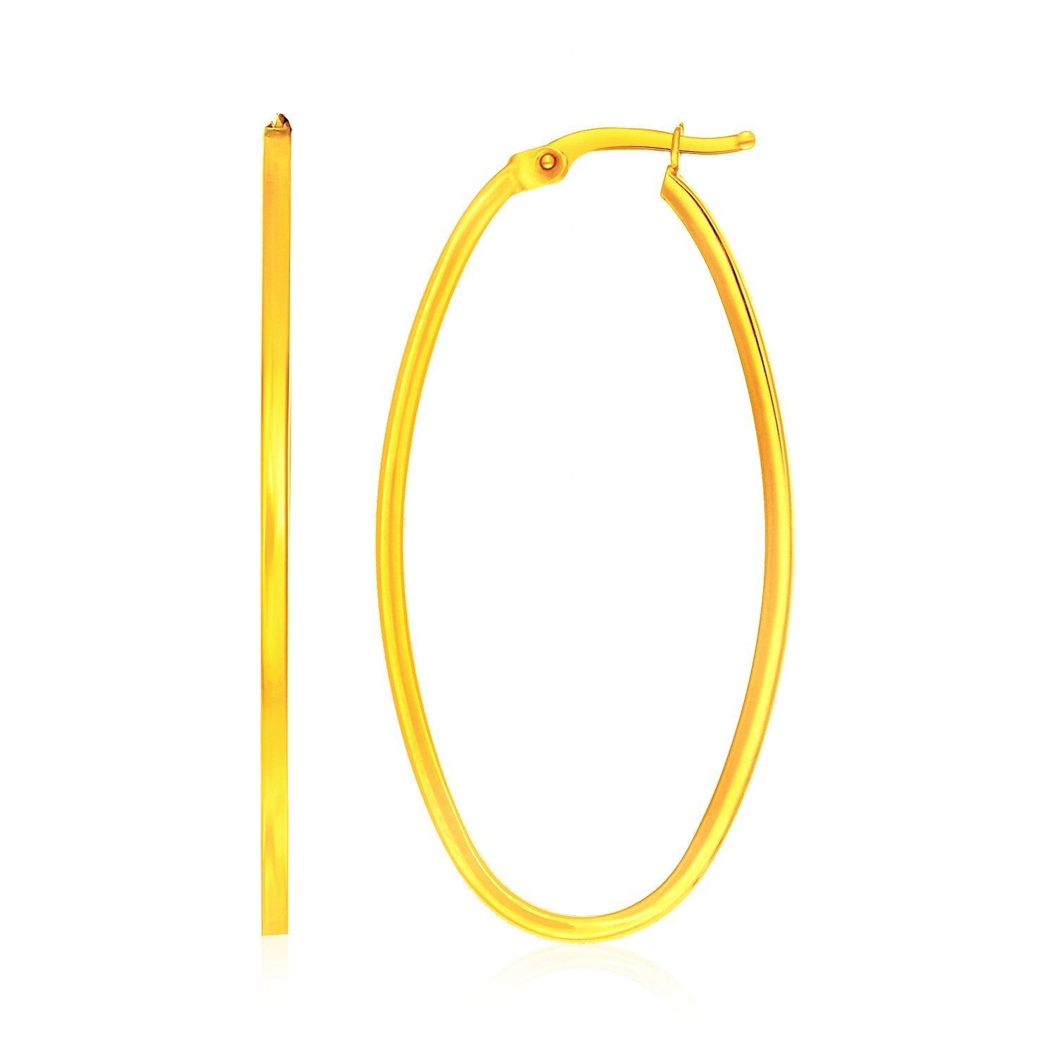14k Yellow Gold Slim Oval Shape Hoop Earrings Bids.com