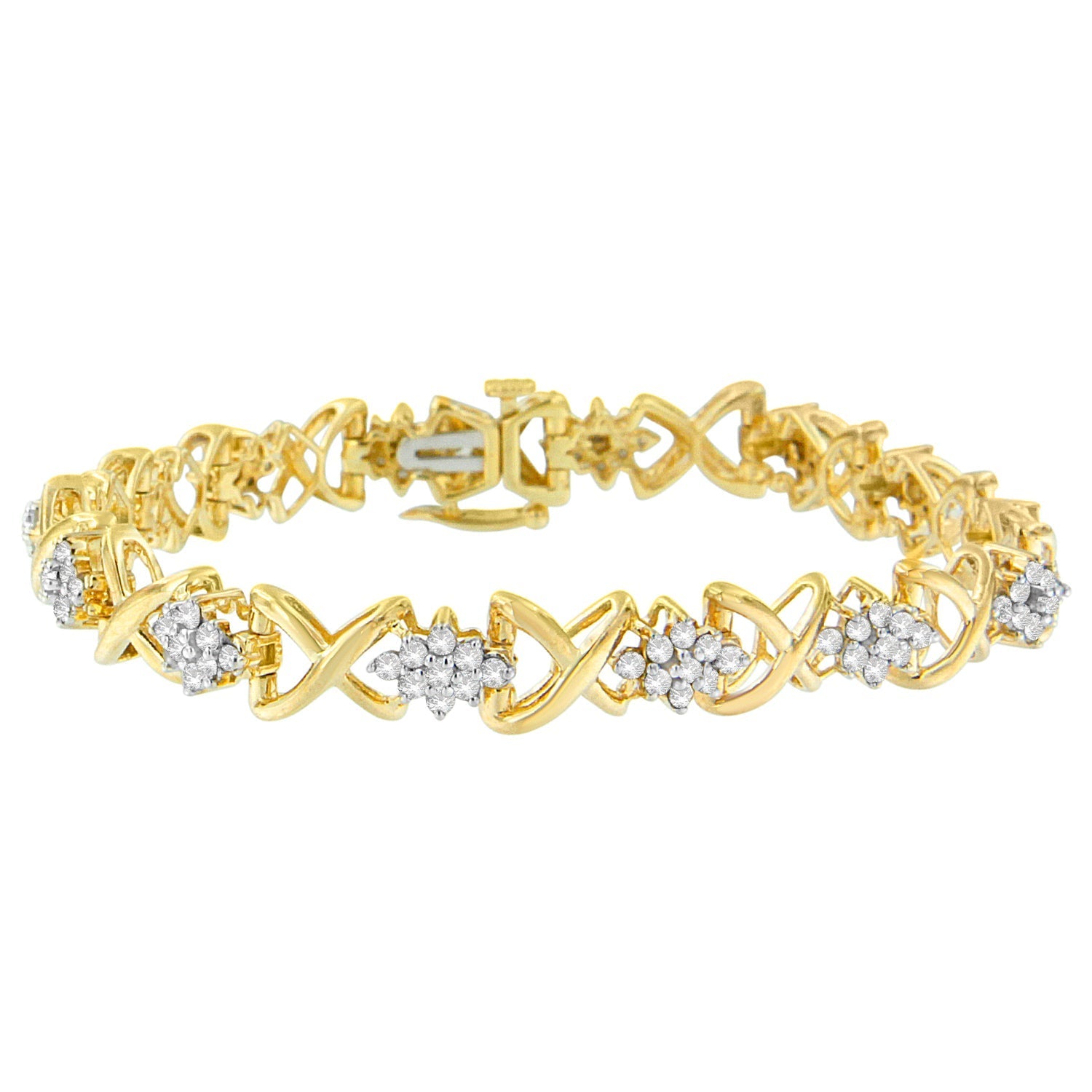 10k Yellow Gold Plated .925 Sterling Silver 2.00 Cttw Round-Cut Diamond Link 7" Bracelet (H-I Color, I2-I3 Clarity) Bids.com