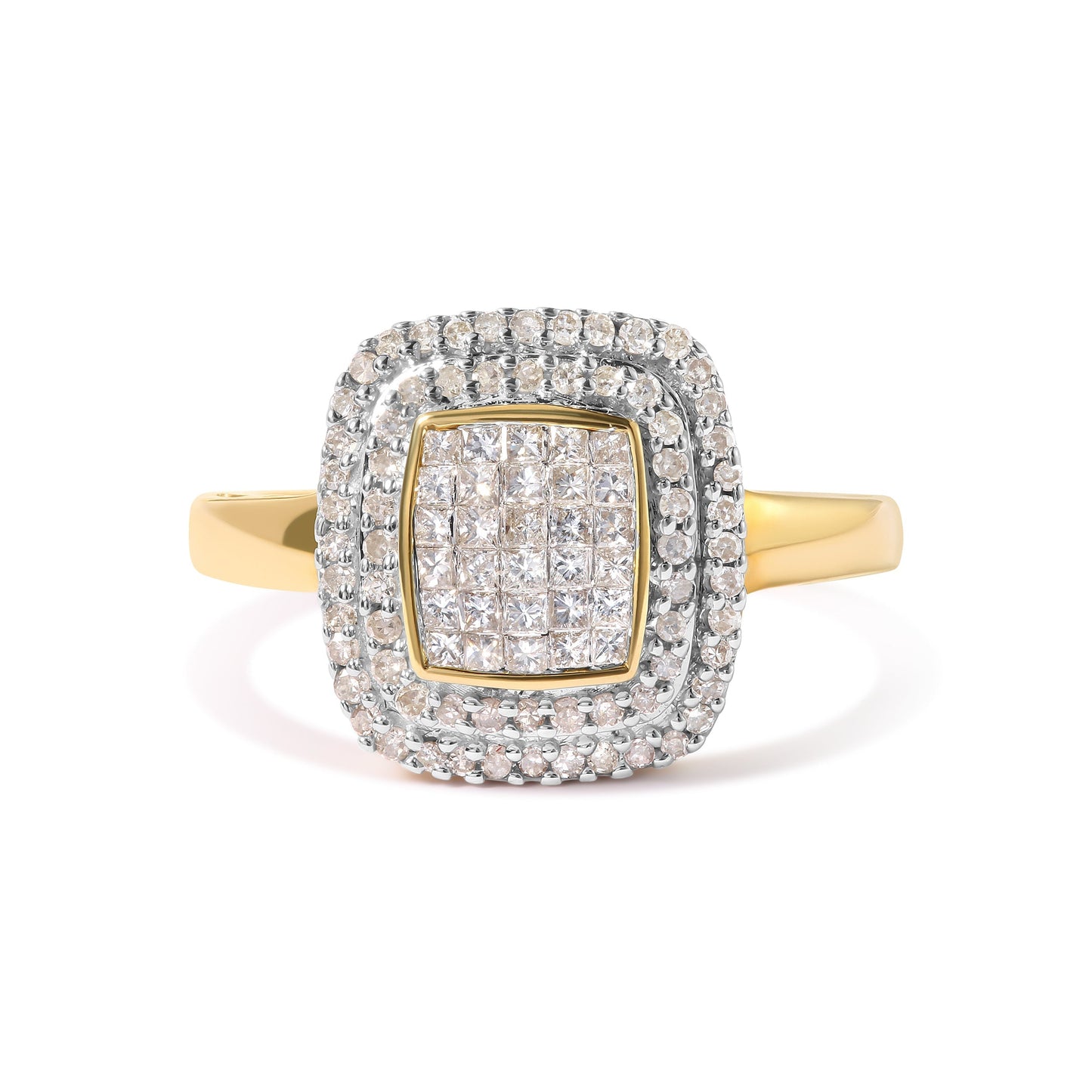 10K Yellow Gold 1/2 cttw Round and Princess Diamond Composite Head and Halo Ring (H-I Color, SI1-SI2 Clarity) - Ring Size 7 Bids.com