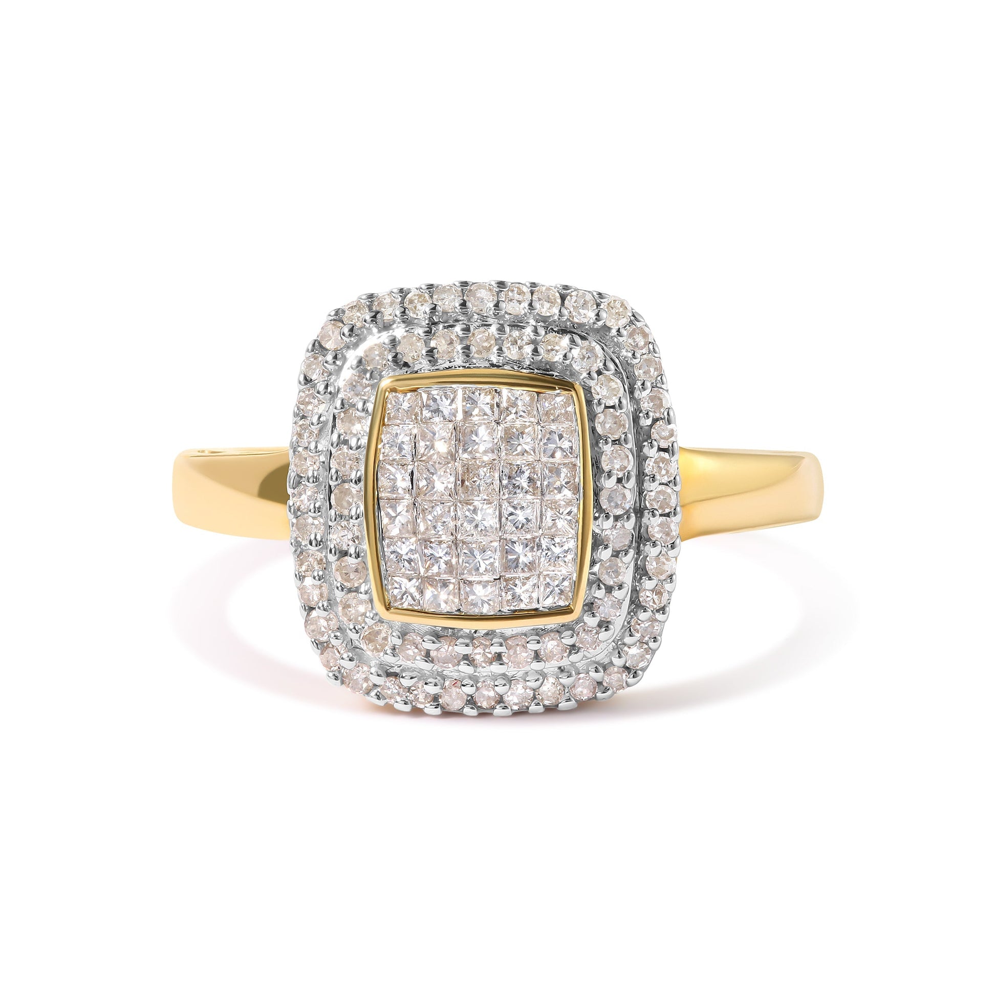 10K Yellow Gold 1/2 cttw Round and Princess Diamond Composite Head and Halo Ring (H-I Color, SI1-SI2 Clarity) - Ring Size 7 Bids.com