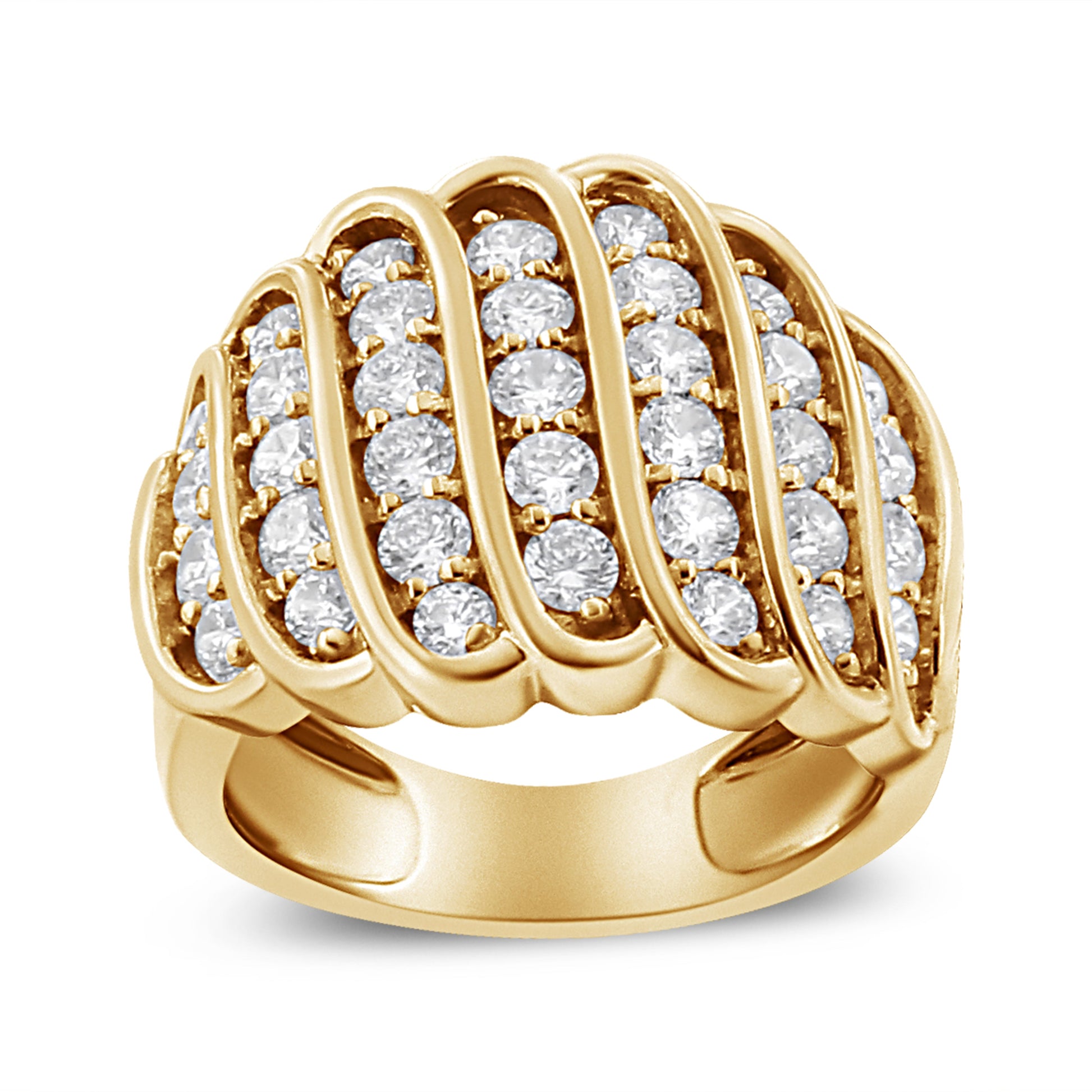 14K Yellow Gold Plated .925 Sterling Silver 2.00 Cttw Diamond Multi Row Band Ring (J-K Color, I1-I2 Clarity) - Ring Size 7 Bids.com