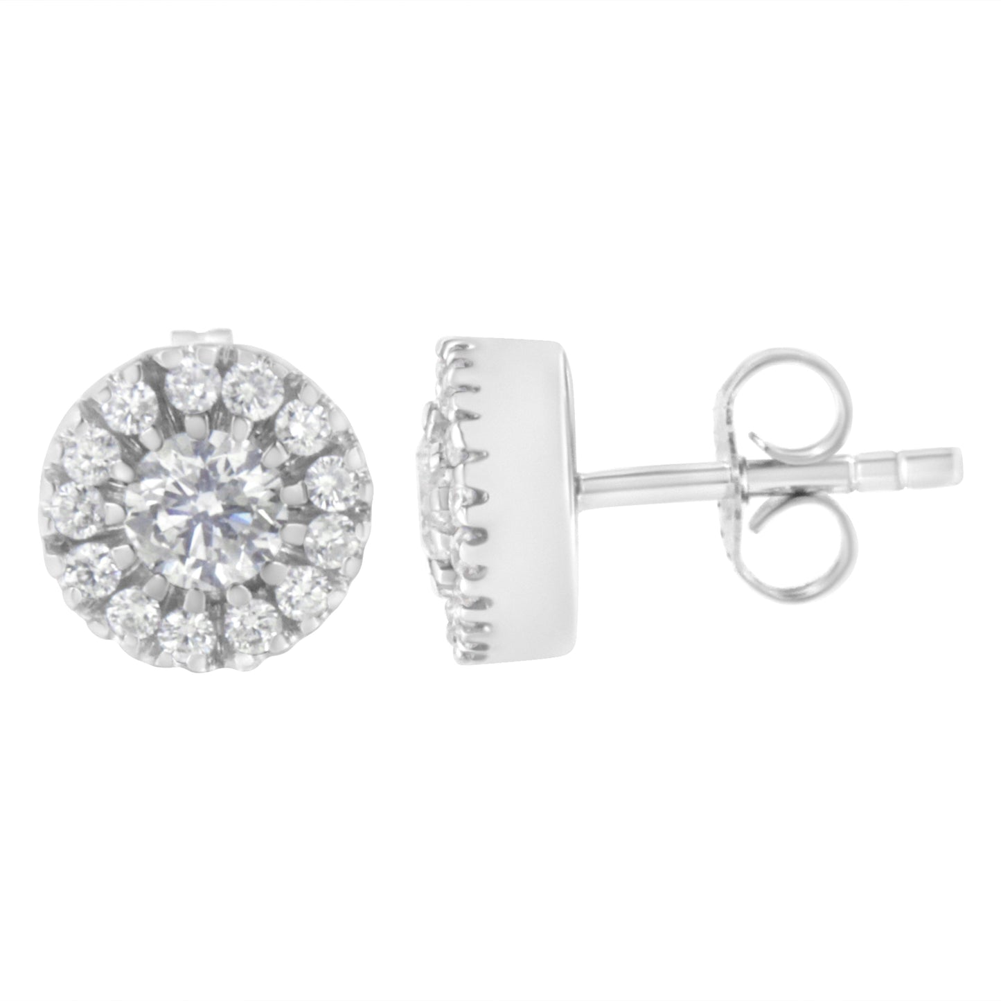 14k White Gold 1 cttw Diamond Halo Stud Earrings (I-J Clarity, I1-I2 Color) Bids.com