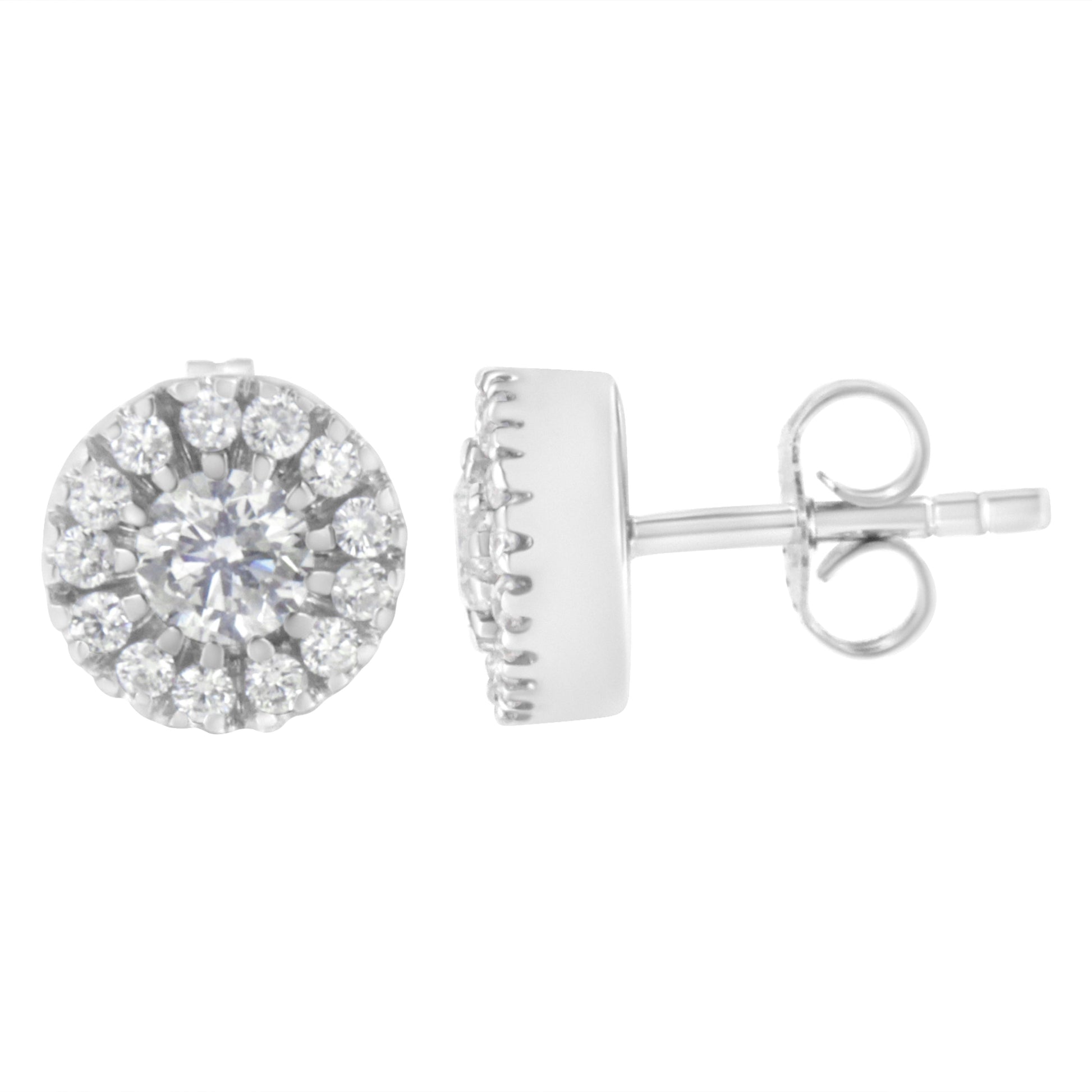 14k White Gold 1 cttw Diamond Halo Stud Earrings (I-J Clarity, I1-I2 Color) Bids.com