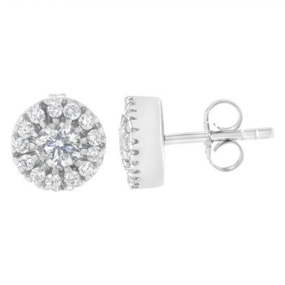 14k White Gold 1 cttw Diamond Halo Stud Earrings (I-J Clarity, I1-I2 Color) Bids.com