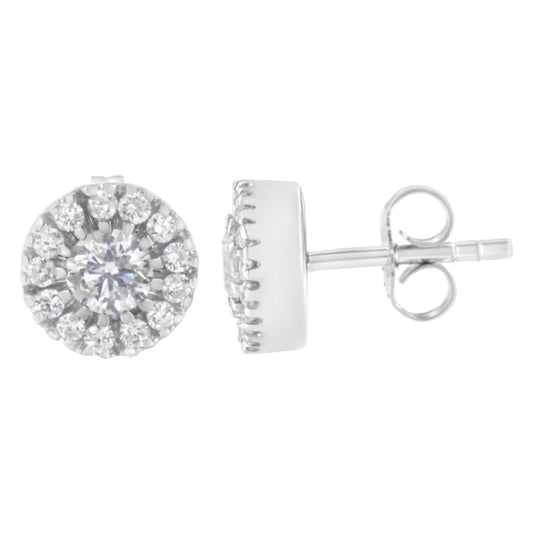 14k White Gold 1 cttw Diamond Halo Stud Earrings (I-J Clarity, I1-I2 Color) Bids.com