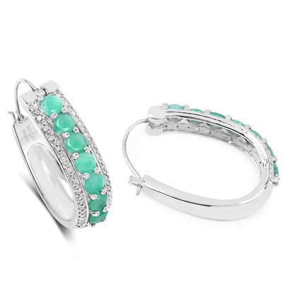 3.42 Carat Genuine Emerald and White Diamond .925 Sterling Silver Earrings Bids.com