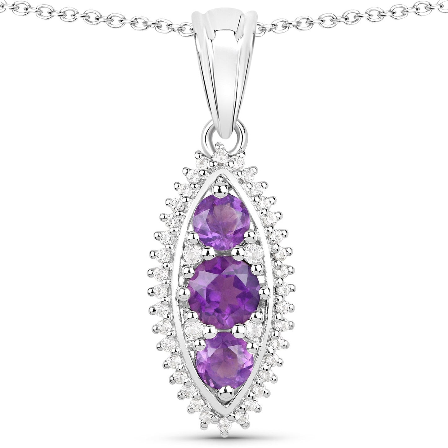 3.60 Carat Genuine Amethyst and White Topaz .925 Sterling Silver 3 Piece Jewelry Set (Ring, Earrings, and Pendant w/ Chain) Bids.com