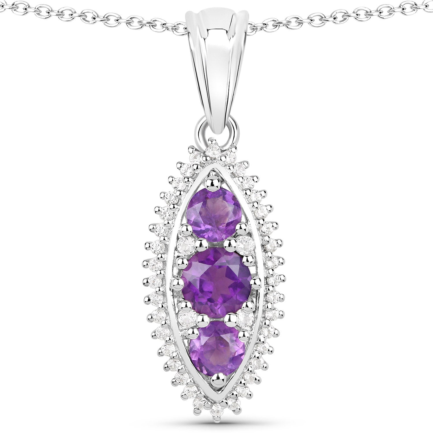 3.60 Carat Genuine Amethyst and White Topaz .925 Sterling Silver 3 Piece Jewelry Set (Ring, Earrings, and Pendant w/ Chain) Bids.com