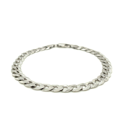Rhodium Plated 7.2mm Sterling Silver Curb Style Bracelet Bids.com