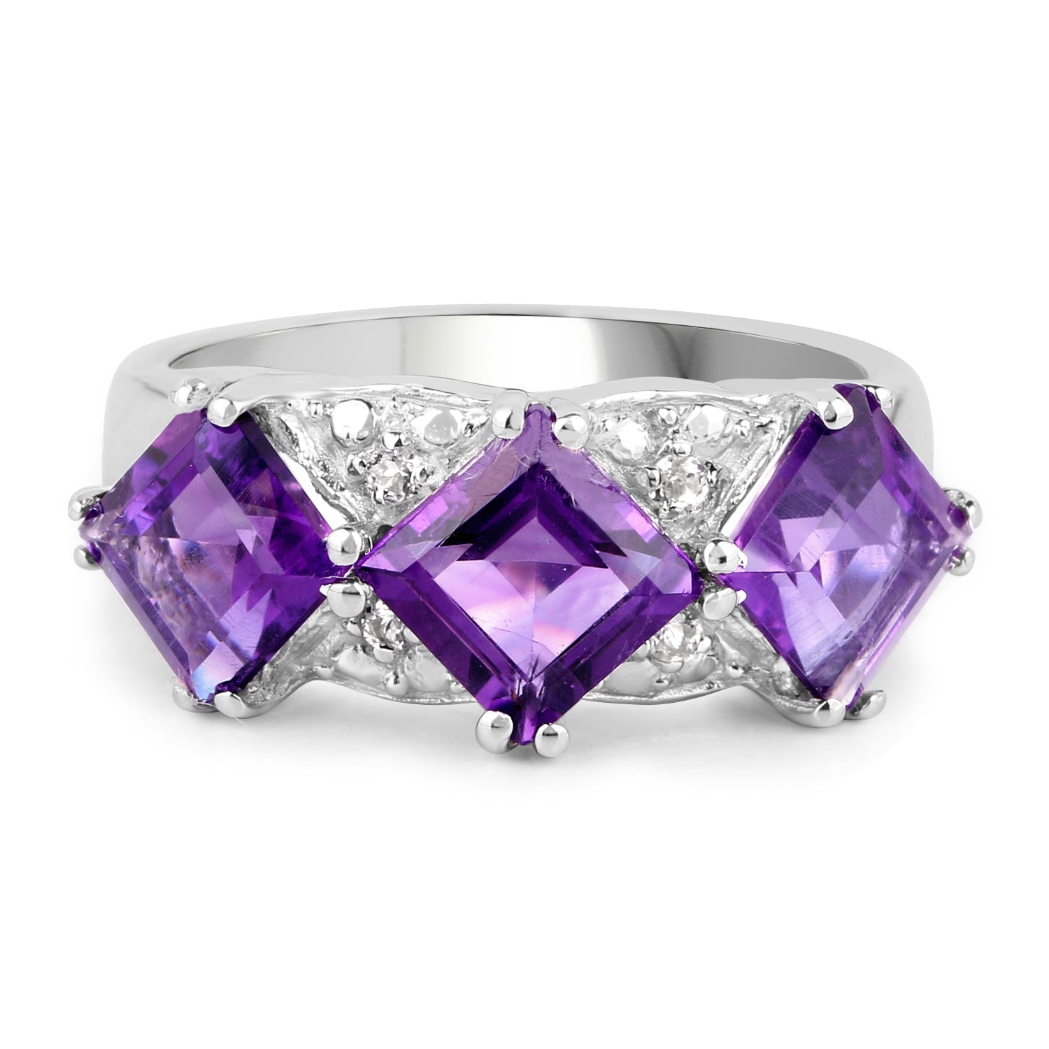 3.09 Carat Genuine Amethyst and White Topaz .925 Sterling Silver Ring Bids.com