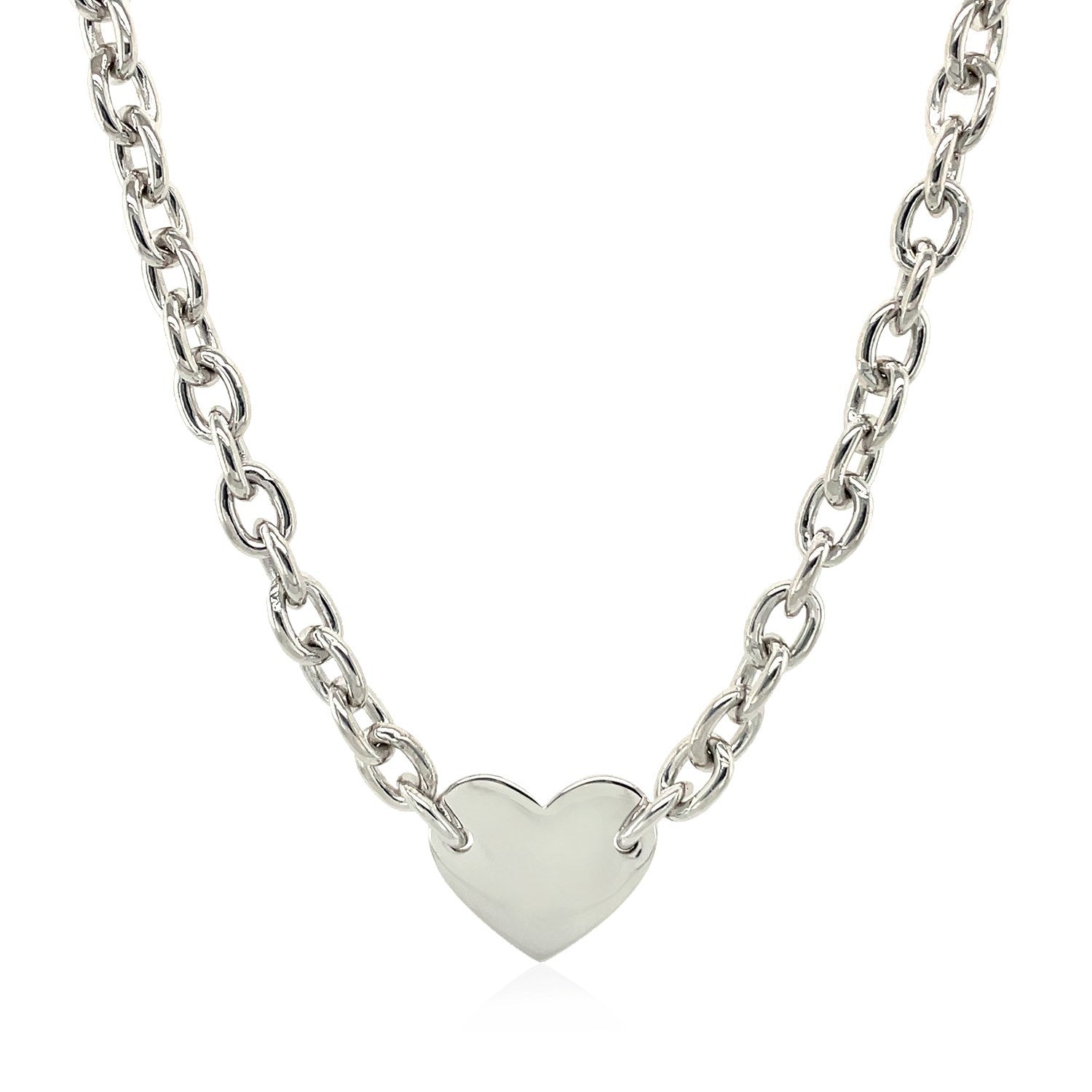 Sterling Silver Rhodium Plated Chain Bracelet with a Flat Heart Motif Station Bids.com