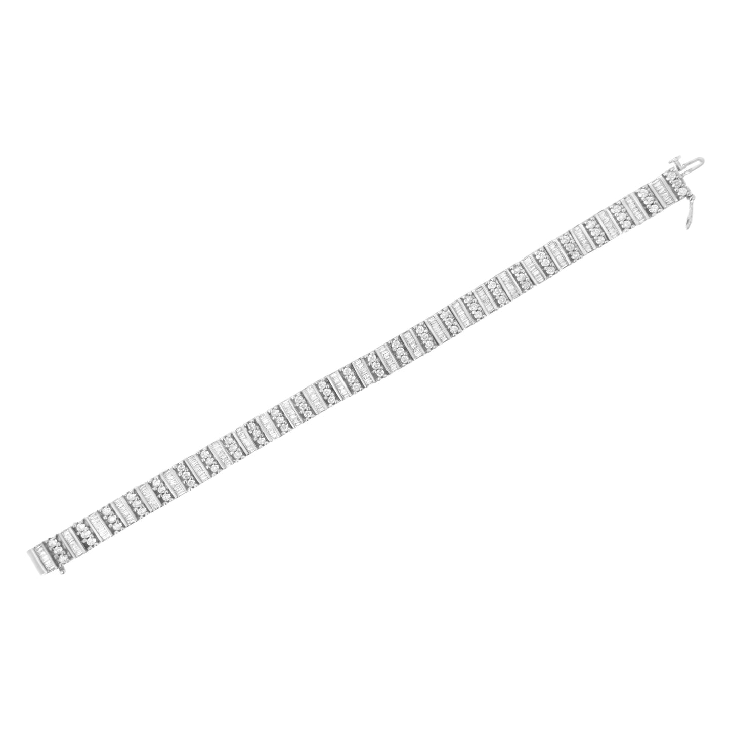 14K White Gold 4 7/8 cttw Baguette & Round Brilliant-Cut Diamond Channel- & Prong-Set Tennis Bracelet (I-J Color, I1-I2 Clarity) - Size 7.25" Bids.com