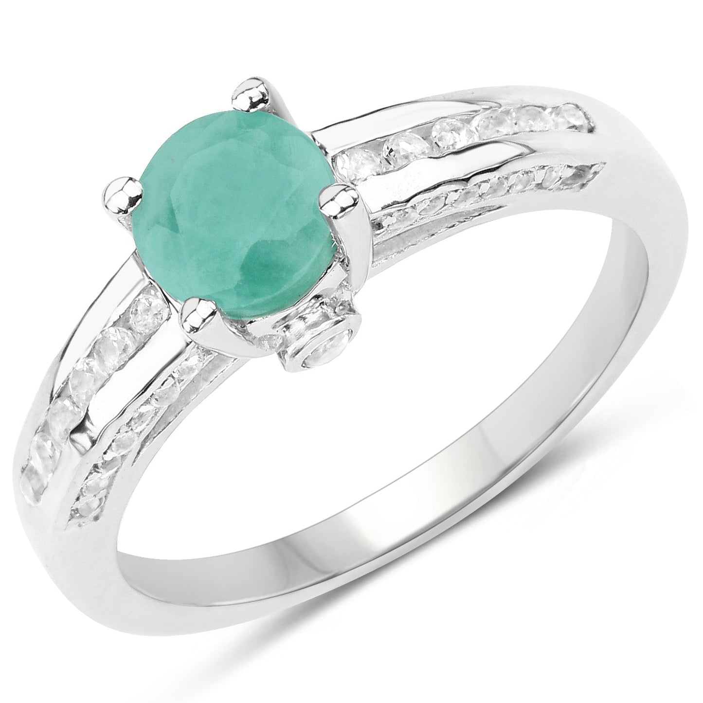 1.22 Carat Genuine Emerald and White Topaz .925 Sterling Silver Ring Bids.com