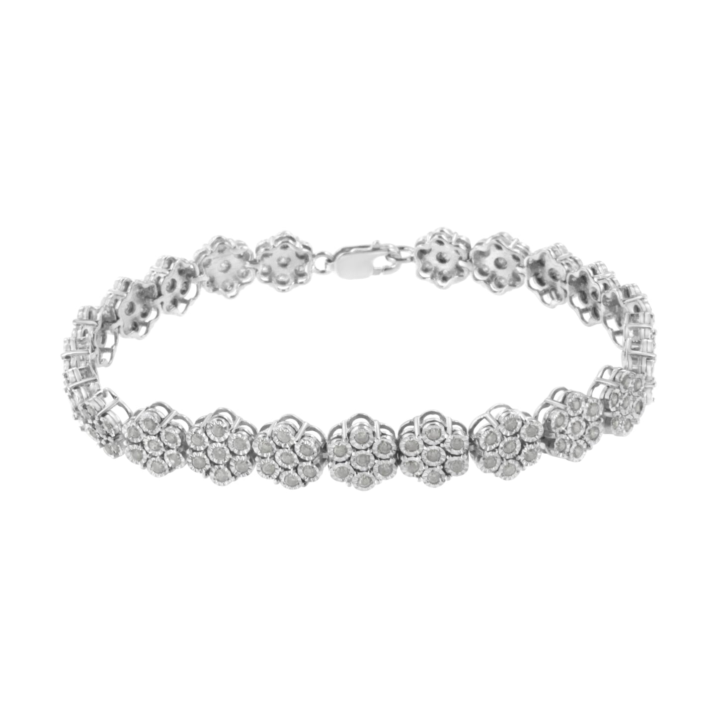 .925 Sterling Silver 2.0 cttw Diamond 7 Stone Floral Cluster Link Bracelet (I-J Color, I3 Clarity) -7.25" Bids.com