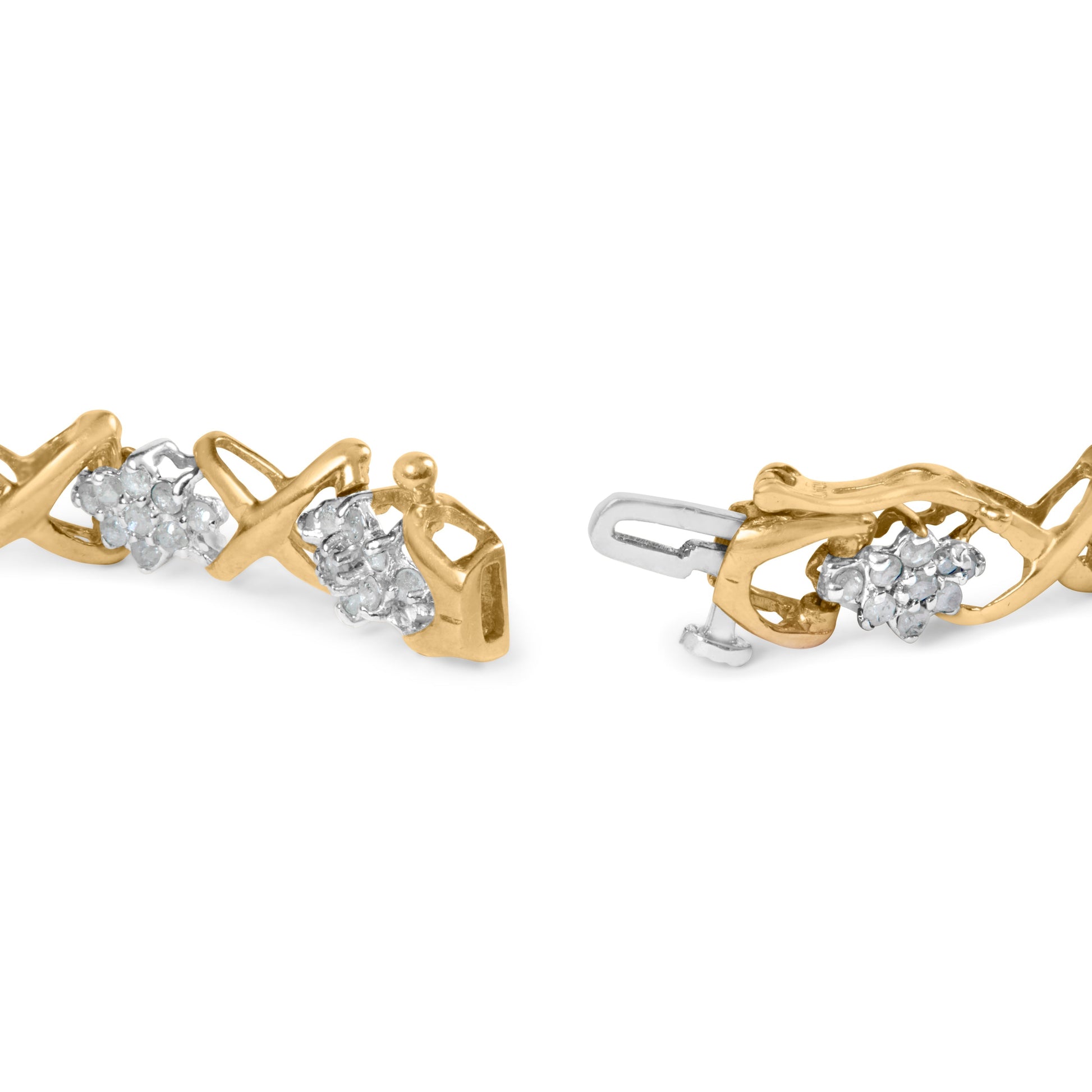10k Yellow Gold 2.00 Cttw Diamond Cluster and Alternating "X" Link Bracelet (I-J Color, I3 Clarity) - 7" Bids.com