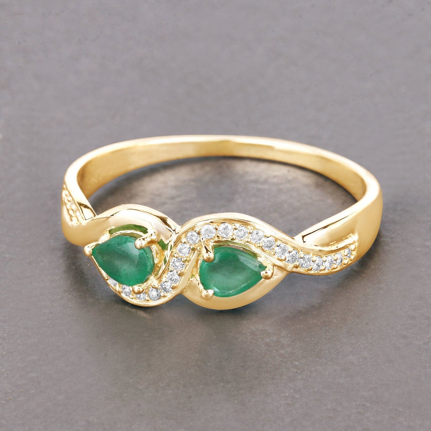 0.35 Carat Genuine Zambian Emerald and White Diamond 14K Yellow Gold Ring Bids.com
