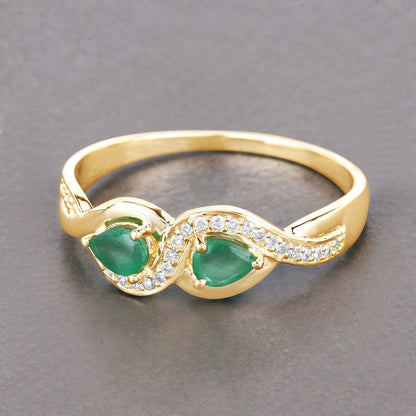0.35 Carat Genuine Zambian Emerald and White Diamond 14K Yellow Gold Ring Bids.com