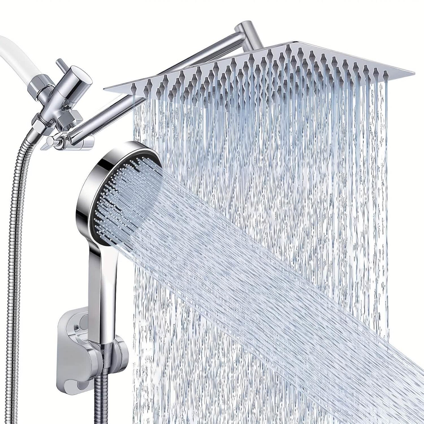 High Pressure Rainfall & Handheld Shower Head – Adjustable, Chrome/Black DailySale