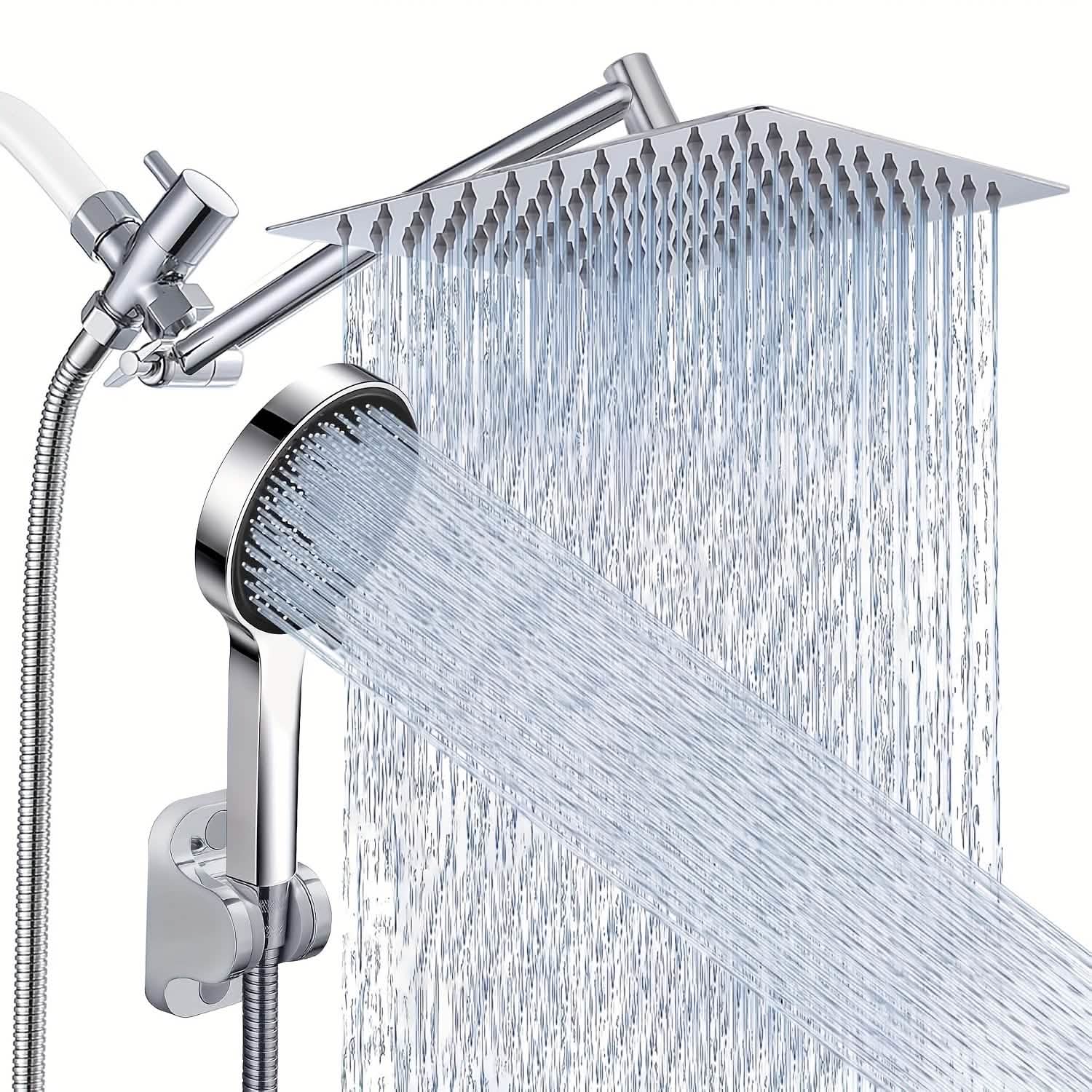High Pressure Rainfall & Handheld Shower Head – Adjustable, Chrome/Black DailySale
