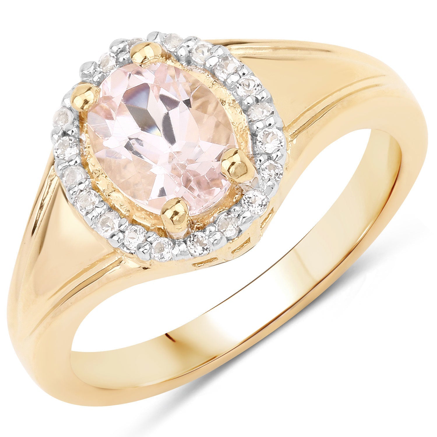 1.30 Carat Genuine Morganite and White Topaz .925 Sterling Silver Ring Bids.com