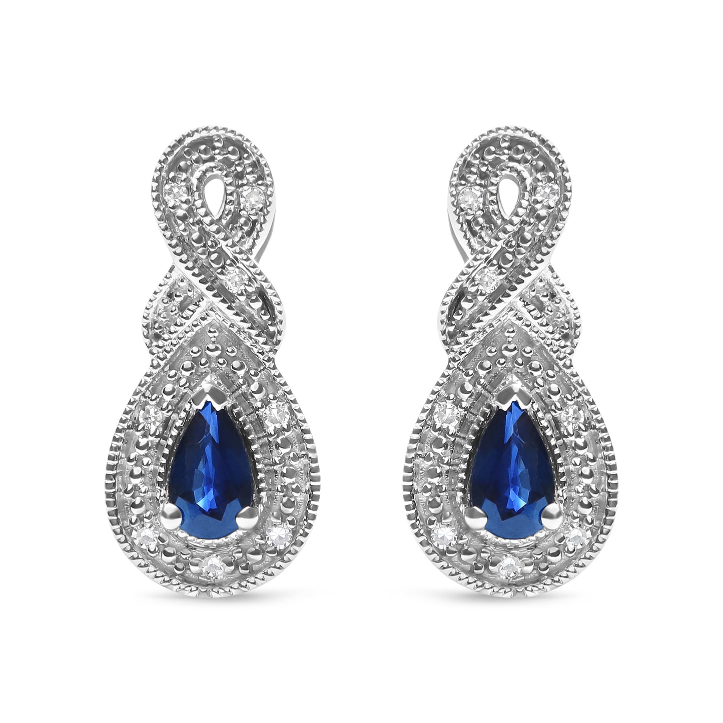 .925 Sterling Silver 4.5 x 3mm Pear Sapphire Gemstone and Diamond Accent Infinity Drop Stud Earrings (H-I Color, SI1-SI2 Clarity) Bids.com