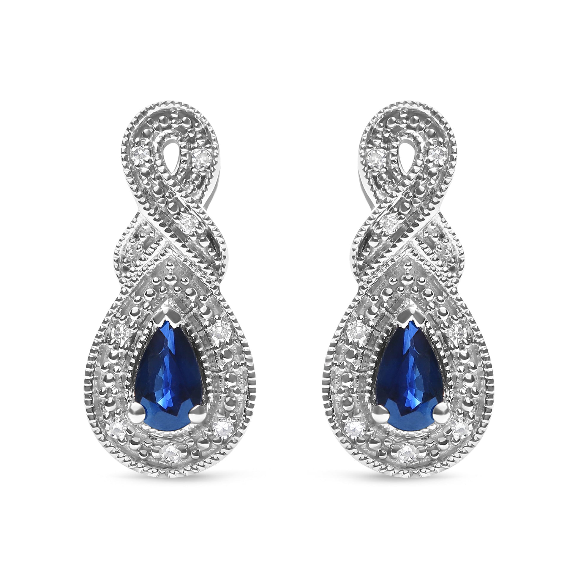 .925 Sterling Silver 4.5 x 3mm Pear Sapphire Gemstone and Diamond Accent Infinity Drop Stud Earrings (H-I Color, SI1-SI2 Clarity) Bids.com