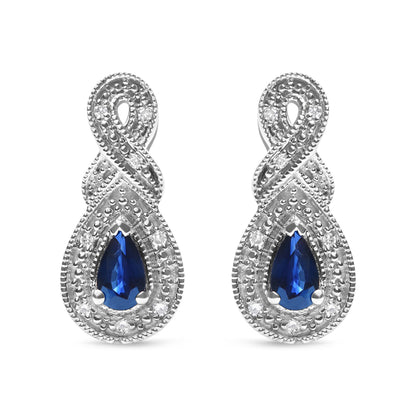 .925 Sterling Silver 4.5 x 3mm Pear Sapphire Gemstone and Diamond Accent Infinity Drop Stud Earrings (H-I Color, SI1-SI2 Clarity) Bids.com