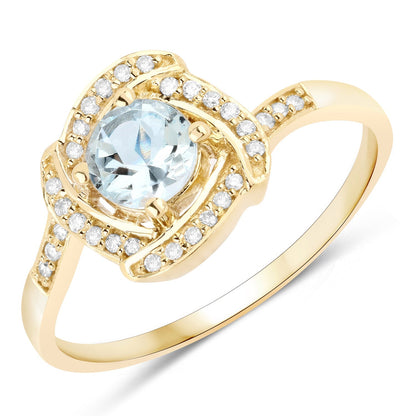 0.46 Carat Genuine Aquamarine and White Diamond 14K Yellow Gold Ring Bids.com