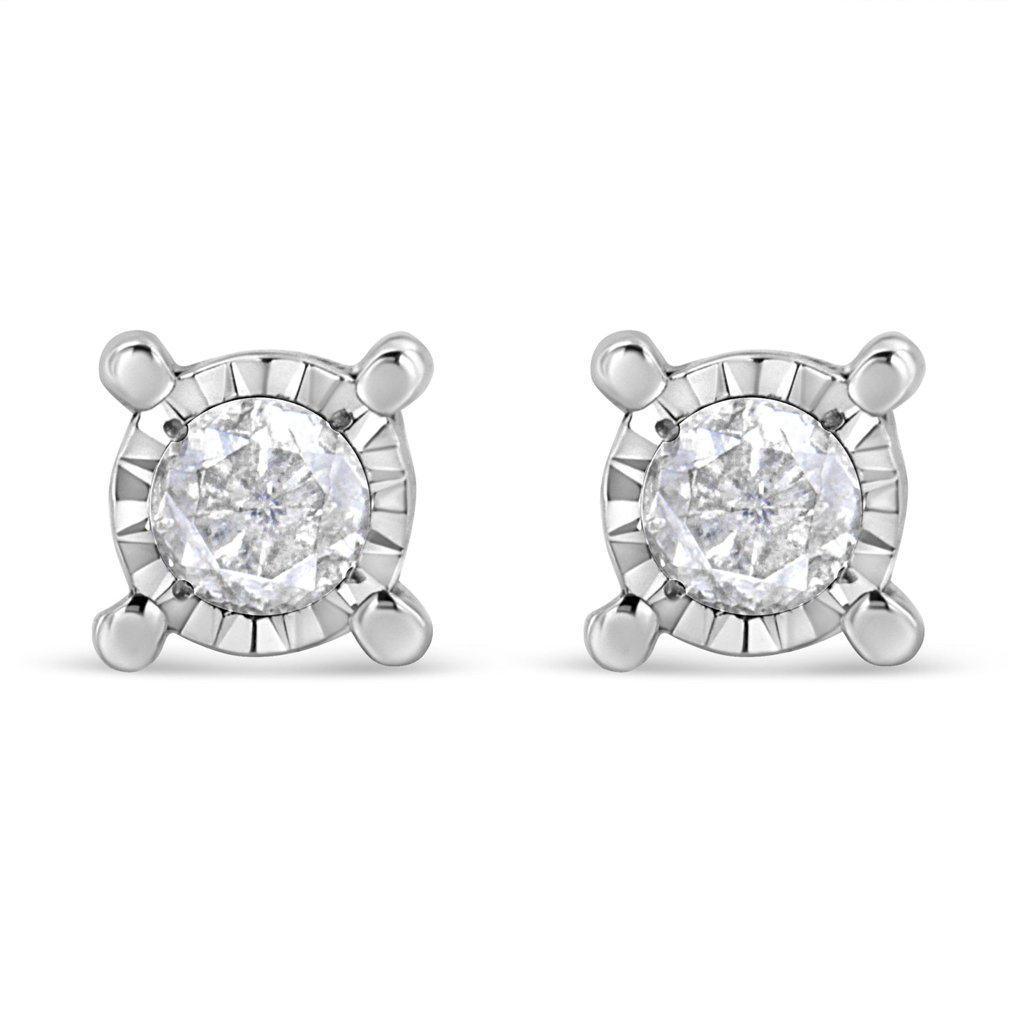 .925 Sterling Silver 1.0 Cttw Round Brilliant-Cut Diamond Miracle-Set Solitaire Stud Earrings (H-I Color, I2-I3 Clarity) Bids.com