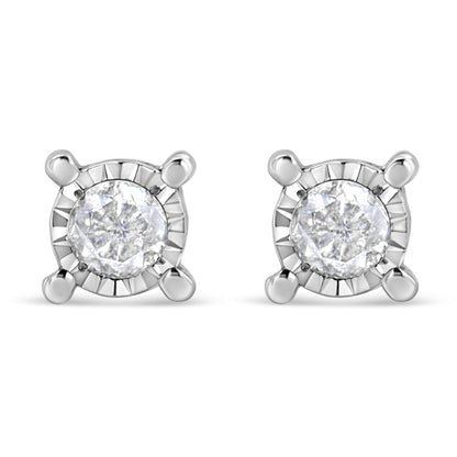 .925 Sterling Silver 1.0 Cttw Round Brilliant-Cut Diamond Miracle-Set Solitaire Stud Earrings (H-I Color, I2-I3 Clarity) Bids.com