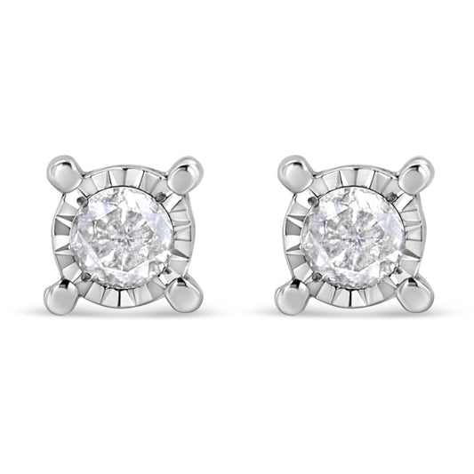 .925 Sterling Silver 1.0 Cttw Round Brilliant-Cut Diamond Miracle-Set Solitaire Stud Earrings (H-I Color, I2-I3 Clarity) Bids.com