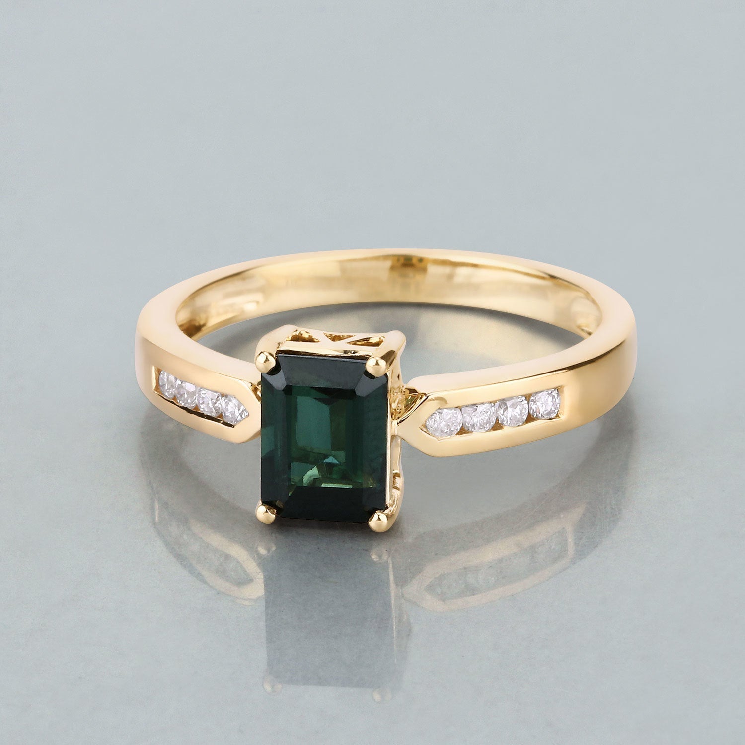 1.19 Carat Genuine Green Tourmaline and White Diamond 14K Yellow Gold Ring Bids.com