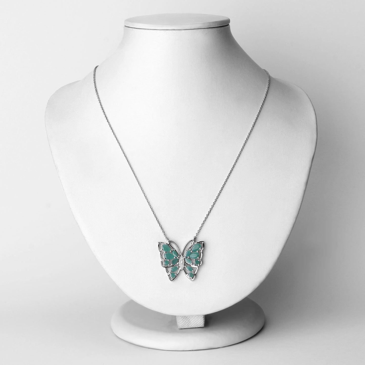 2.60 Carat Genuine Emerald and White Zircon .925 Sterling Silver Necklace Bids.com