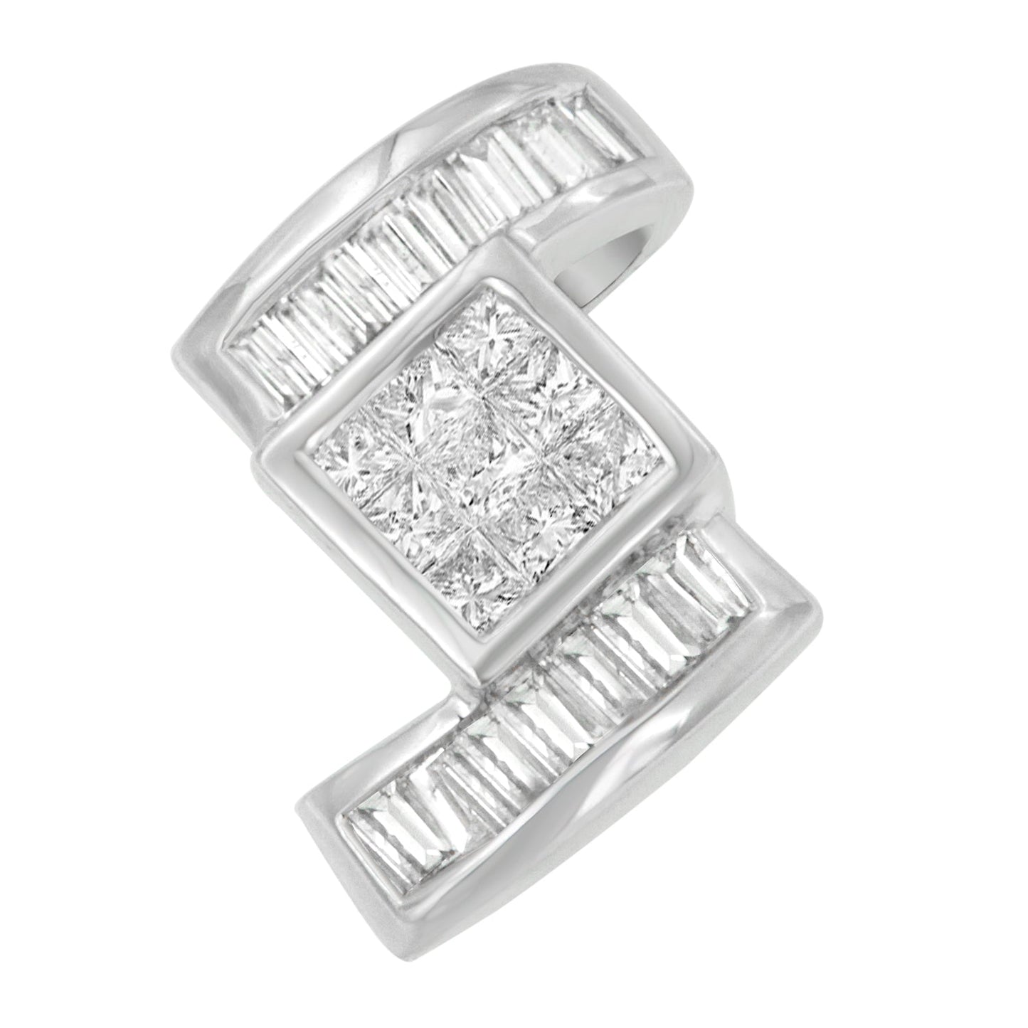 14K White Gold 1 2/5 cttw Princess and Baguette Cut Diamond Zig Zag Pendant Necklace (H-I, SI1-SI2) Bids.com