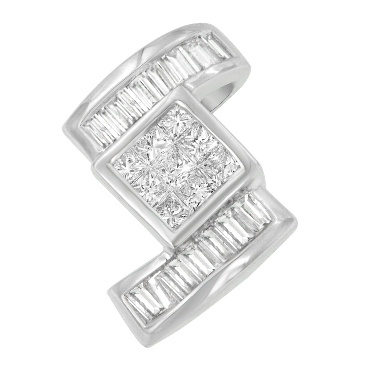 14K White Gold 1 2/5 cttw Princess and Baguette Cut Diamond Zig Zag Pendant Necklace (H-I, SI1-SI2) Bids.com