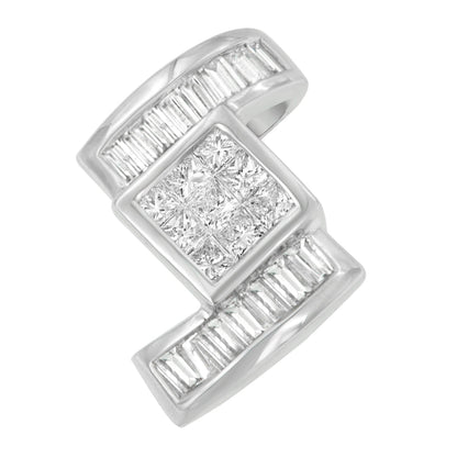 14K White Gold 1 2/5 cttw Princess and Baguette Cut Diamond Zig Zag Pendant Necklace (H-I, SI1-SI2) Bids.com