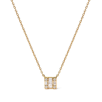 10K Yellow Gold 1/10 Cttw Round and Baguette Diamond Mosaic Composite Square 18" Inch Pendant Necklace (H-I Color, I1-I2 Clarity) Bids.com
